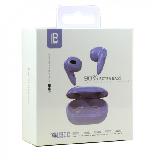 True Wireless Extra Bass Bluetooth Headset BM01, Universal TWS Earbuds with Built-in Mic, Perfect for Gaming & Music (Purple)