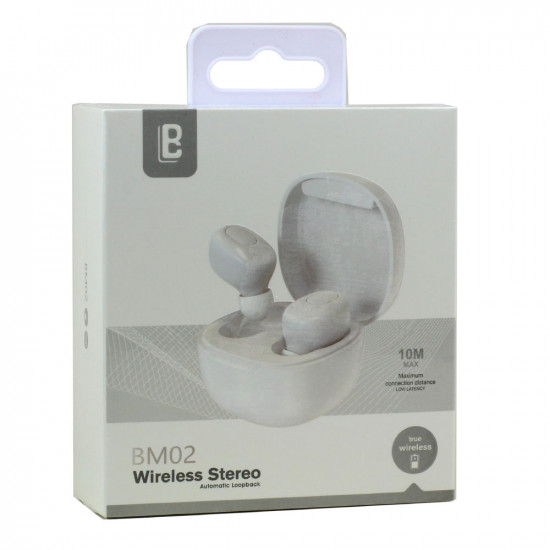 BM02 In-Ear Sports Style TWS Bluetooth Wireless Headphone Earbuds, Universal Compatibility, Built-in Mic, HiFi Sound, Portable & Lightweight (White)