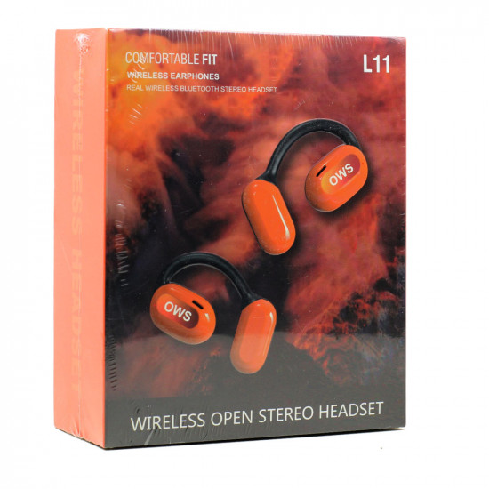 Open Ear TWS Bluetooth 5.0 Wireless Earbuds, Stereo Music & Gaming Headset, Built-in Mic, Universal Compatibility, Powerful Bass L11 (Orange)