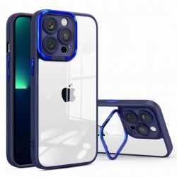 Shockproof Anti-Scratch Bumper Case for iPhone 14 Pro Max 6.7, Slim Ultra Fit Design with Chrome Button Cover, Clear Transparent- (Blue)