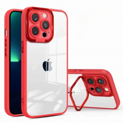 Shockproof Anti-Scratch Bumper Case for iPhone 14 Pro Max 6.7, Slim Ultra Fit Design with Chrome Button Cover, Clear Transparent- (Red)