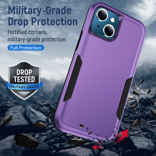 Heavy Duty Strong Armor Hybrid Trailblazer Case Cover for Apple iPhone 13 (6.1) (Purple)