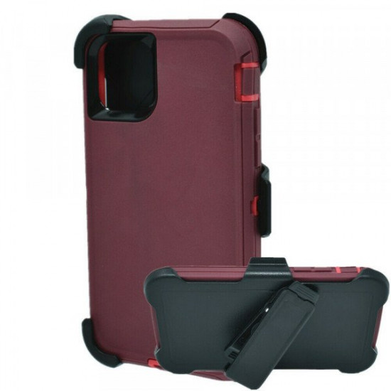 Premium Armor Heavy Duty Case with Clip for Apple iPhone 14 Plus 6.7 (Burgundy/Pink)