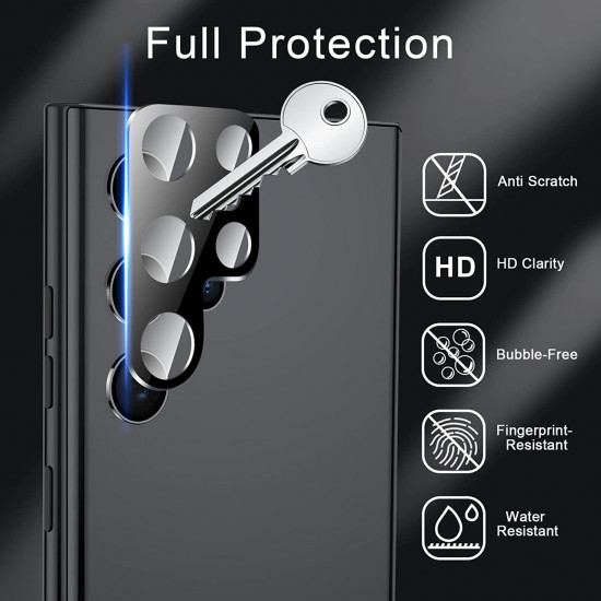 Camera Lens HD Tempered Glass Protector Shield for Samsung Galaxy S23 Ultra 5G (Black Bezel)