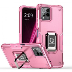 Heavy Duty Strong Shockproof Magnetic Plate Ring Stand Hybrid Grip Case Cover for T-Mobile Revvl 6 Pro 5G (Pink)