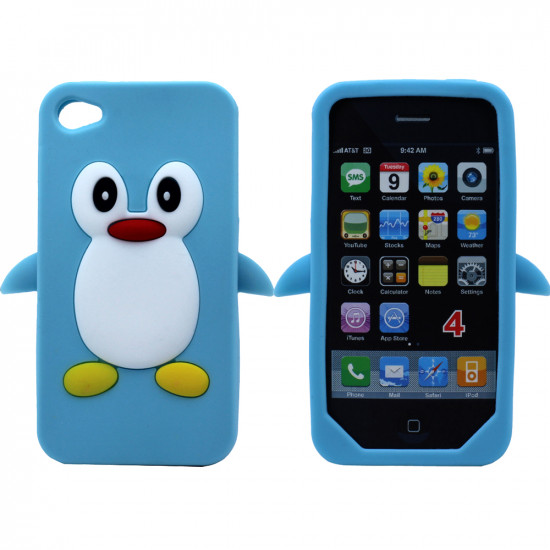iPhone 4S/4 3D Penguin Case  (Light Blue)