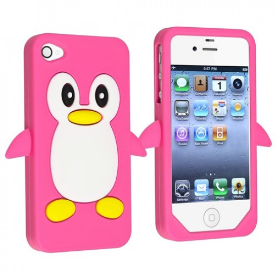 iPhone 4S/4 3D Penguin Case (Hot Pink)