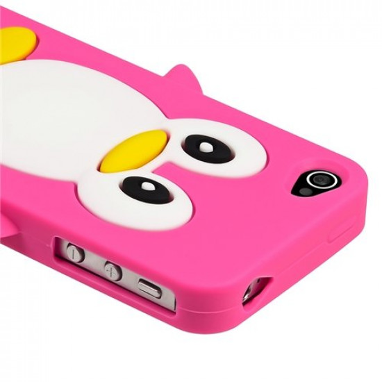 iPhone 4S/4 3D Penguin Case (Hot Pink)