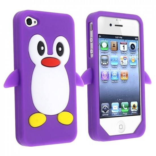 iPhone 4S/4 3D Penguin Case  (Purple)