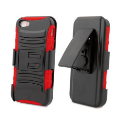 iPhone 5 Dual Hybrid Case with Stand and Holster Clip (Black-Red)