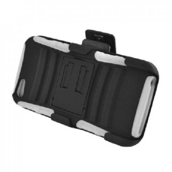 iPhone 5 Silicon+PC Dual Hybrid Case with Stand and Holster Clip (Black-White)