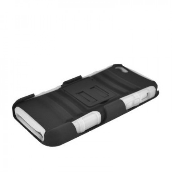 iPhone 5 Silicon+PC Dual Hybrid Case with Stand and Holster Clip (Black-White)