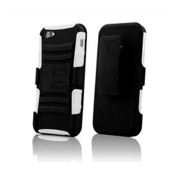 iPhone 5 Silicon+PC Dual Hybrid Case with Stand and Holster Clip (Black-White)