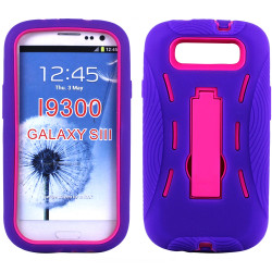 Samsung Galaxy S3 / i9300 Armor Hybrid Case with Kickstand (Purple-Hot Pink)