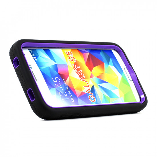 Samsung Galaxy S5 SM-G900 Armor Hybrid Case with Stand (Black Purple)