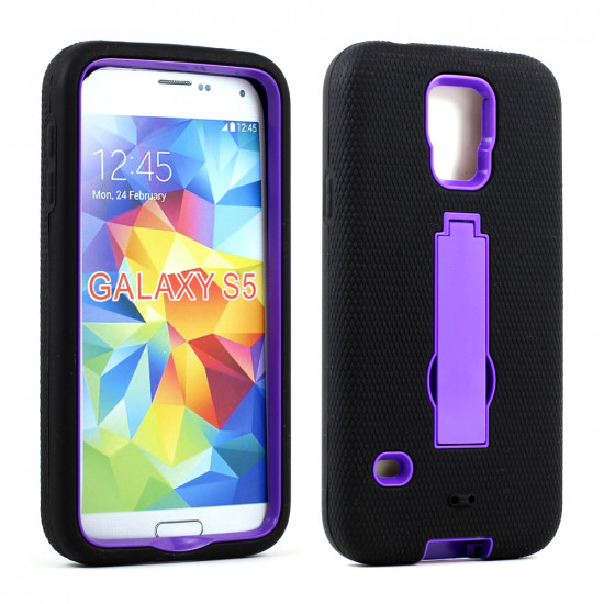 Samsung Galaxy S5 SM-G900 Armor Hybrid Case with Stand (Black Purple)