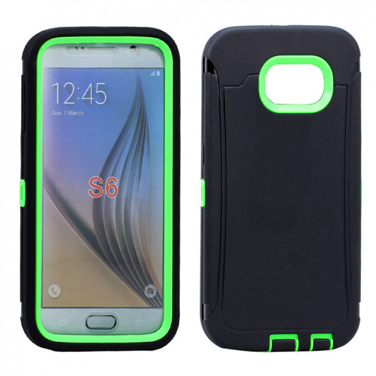 Samsung Galaxy S6 Armor Robot Case with Screen (Black Green)