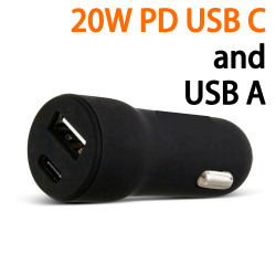 20W PD USB-C & USB-A 3.0A Quick Charge Dual Port Car Charger - Fast Charging for Phones, Tablets, Speakers, Electronics (Black)