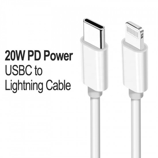 IP Lighting 20W PD Fast Charging USB-C to IP Lighting USB Cable 3FT for iPhone, iDevices - High-Speed, Durable (White)