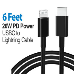 IP Lighting 20W PD Fast Charging USB-C to IP Lighting USB Cable 6FT for iPhone, iDevice - High-Speed, Durable (Black)