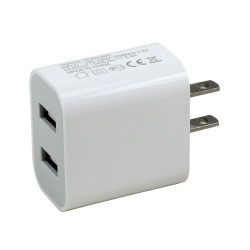2.4A Dual Port Wall Charger - Fast Charging for Phones, Tablets, Speakers, Electronics - Compact Design (White)