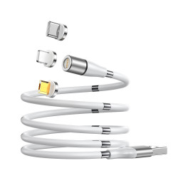 3-in-1 Magnetic Fast Charging Cable, Tangle-Free, Nylon Braided, Universal Compatibility, High-Speed Sync for All Smartphones (White)