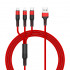 3-in-1 Nylon Strong Charge & Sync USB Cable 2.4A, 3FT, High-Speed, High Tensile Strength, Compatible with Multiple Devices (Red)