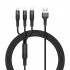 3-in-1 Nylon Strong Charge & Sync USB Cable 2.4A, 3FT, High-Speed, High Tensile Strength, Compatible with Multiple Devices (Black)