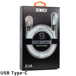 USB Type-C 2.1A Strong Nylon Braided USB Cable 9FT - Fast Charging & Durable Cord for Various Phone Models (White)
