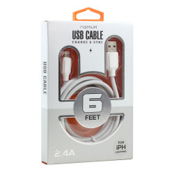 IP 2.4A Lighting 6FT USB Cable - Heavy Duty, Durable, Fast Charge & Sync, Perfect for All Devices (White)