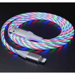 2.4A RGB LED Light Durable USB Cable for iPhone IOS Lighting, 3FT - High-Speed Charging & Data Sync Cable (Silver)