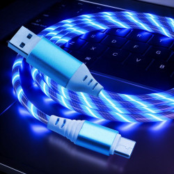 2.4A RGB LED Light Durable USB Cable for Type-C 3FT - Fast Charging and Colorful Data Transfer (Blue)