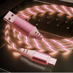 2.4A RGB LED Light Durable USB Cable for Type-C 3FT - Fast Charging and Colorful Data Transfer (Pink)