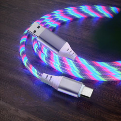2.4A RGB LED Light Durable USB Cable for Type-C 3FT - Fast Charging and Colorful Data Transfer (Silver)