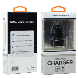 2.4A Dual Port Car Charger - Fast Charging for Phones, Tablets, Speakers, Electronics - Compact Design (Black)