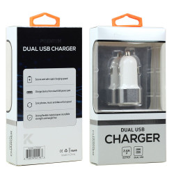 2.4A Dual Port Car Charger - Fast Charging for Phones, Tablets, Speakers, Electronics - Compact Design (White)