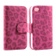 iPhone 4S / 4 Leopard Flip Leather Wallet Case  (Hot Pink)