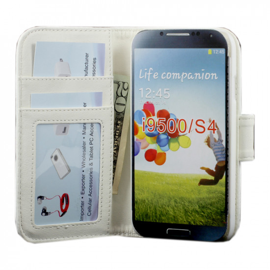 Samsung Galaxy S4 Simple Flip Leather Wallet Case with Stand (White)