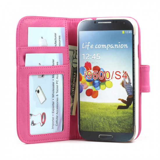 Samsung Galaxy S4 Simple Flip Leather Wallet Case with Stand (Hot-Pink)