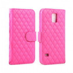 Samsung Galaxy S5 Quilted Flip Leather Wallet Case w Stand (Hot Pink)