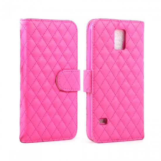 Samsung Galaxy S5 Quilted Flip Leather Wallet Case w Stand (Hot Pink)