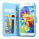 Samsung Galaxy S5 Quilted Flip Leather Wallet Case w Stand (Blue)