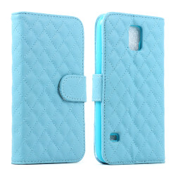 Samsung Galaxy S5 Quilted Flip Leather Wallet Case w Stand (Blue)