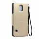 Samsung Galaxy S5 SM-G900 Slim Flip Leather Wallet TPU Case with Strap and Stand (Gold)