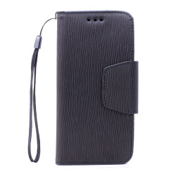 Galaxy S6 Edge Plus Color Flip Leather Wallet Case with Strap (Black Black)