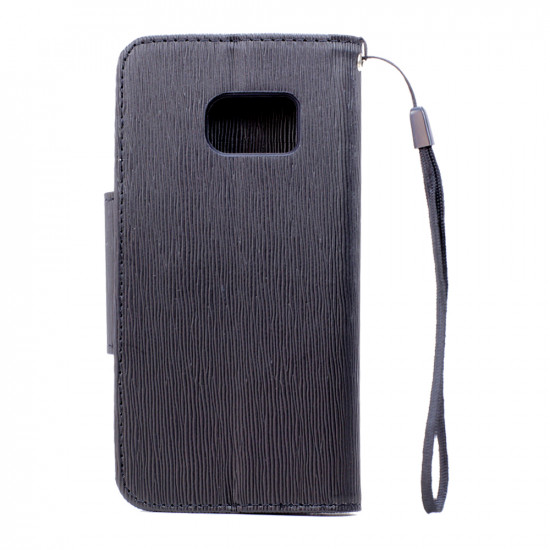 Galaxy S6 Edge Plus Color Flip Leather Wallet Case with Strap (Black Black)