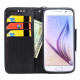 Galaxy S6 Edge Color Flip Leather Wallet Case with Strap (Black Black)