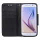 Galaxy S6 Edge Color Flip Leather Wallet Case with Strap (Black Black)