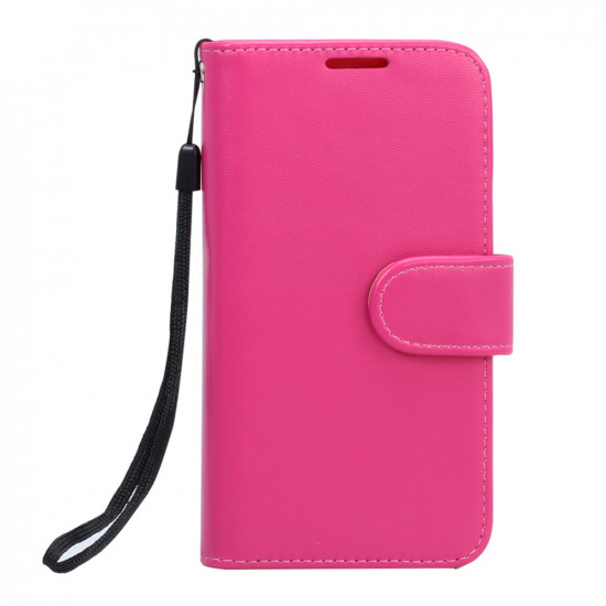 Galaxy S6 Edge Premium Flip Leather Wallet Case with Strap (Hot Pink)