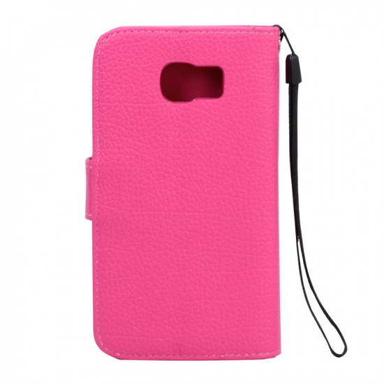 Samsung Galaxy S6 Classic Flip Leather Wallet Case with Strap (Hot Pink)